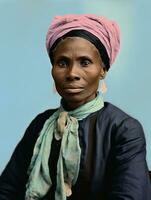 Old colored photograph of a black woman from the early 1900s AI Generative photo