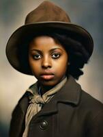 Old colored photograph of a black woman from the early 1900s AI Generative photo