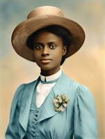 Old colored photograph of a black woman from the early 1900s AI Generative photo