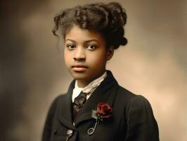 Old colored photograph of a black woman from the early 1900s AI Generative photo