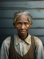 Old colored photograph of a black woman from the early 1900s AI Generative photo
