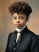 Old colored photograph of a black woman from the early 1900s AI Generative photo