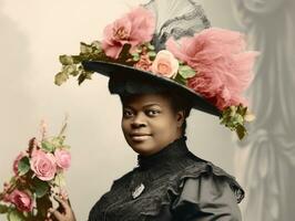 Old colored photograph of a black woman from the early 1900s AI Generative photo