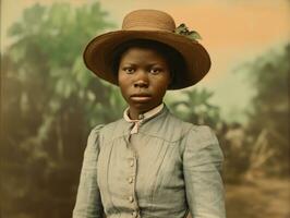 antiguo de colores fotografía de un negro mujer desde el temprano 1900 ai generativo foto