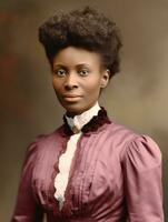 Old colored photograph of a black woman from the early 1900s AI Generative photo