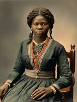 Old colored photograph of a black woman from the early 1900s AI Generative photo