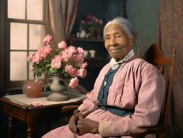 antiguo de colores fotografía de un negro mujer desde el temprano 1900 ai generativo foto