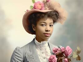 Old colored photograph of a black woman from the early 1900s AI Generative photo