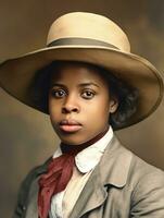 Old colored photograph of a black woman from the early 1900s AI Generative photo