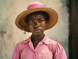 Old colored photograph of a black woman from the early 1900s AI Generative photo