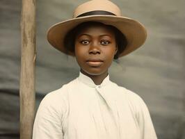 Old colored photograph of a black woman from the early 1900s AI Generative photo