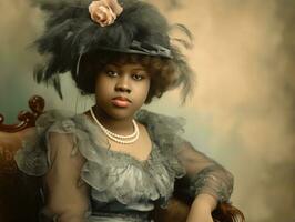 Old colored photograph of a black woman from the early 1900s AI Generative photo