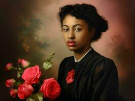 Old colored photograph of a black woman from the early 1900s AI Generative photo