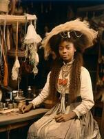 Old colored photograph of a black woman from the early 1900s AI Generative photo