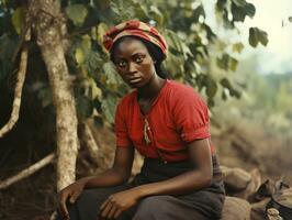 Old colored photograph of a black woman from the early 1900s AI Generative photo