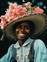 Old colored photograph of a black woman from the early 1900s AI Generative photo