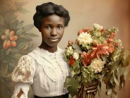 antiguo de colores fotografía de un negro mujer desde el temprano 1900 ai generativo foto