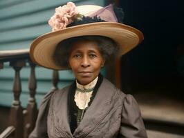 Old colored photograph of a black woman from the early 1900s AI Generative photo