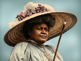 antiguo de colores fotografía de un negro mujer desde el temprano 1900 ai generativo foto