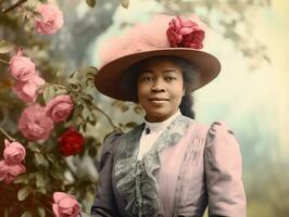 antiguo de colores fotografía de un negro mujer desde el temprano 1900 ai generativo foto