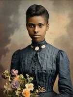 Old colored photograph of a black woman from the early 1900s AI Generative photo