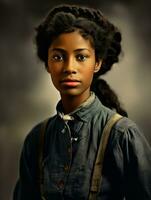 Old colored photograph of a black woman from the early 1900s AI Generative photo