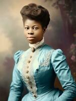 Old colored photograph of a black woman from the early 1900s AI Generative photo