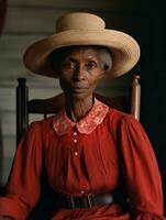 Old colored photograph of a black woman from the early 1900s AI Generative photo