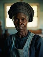 Old colored photograph of a black woman from the early 1900s AI Generative photo