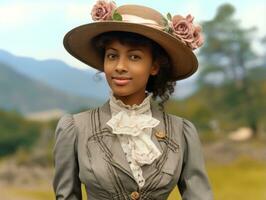 Old colored photograph of a black woman from the early 1900s AI Generative photo