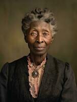 Old colored photograph of a black woman from the early 1900s AI Generative photo