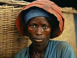 antiguo de colores fotografía de un negro mujer desde el temprano 1900 ai generativo foto