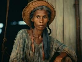 antiguo de colores fotografía de un brasileño mujer desde el temprano 1900 ai generativo foto