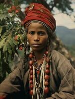 antiguo de colores fotografía de un brasileño mujer desde el temprano 1900 ai generativo foto