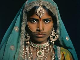 Old colored photograph of a indian woman from the early 1900s AI Generative photo