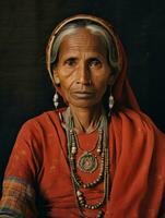 Old colored photograph of a indian woman from the early 1900s AI Generative photo