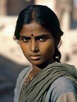 antiguo de colores fotografía de un indio mujer desde el temprano 1900 ai generativo foto