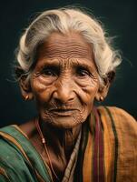 Old colored photograph of a indian woman from the early 1900s AI Generative photo