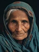 Old colored photograph of a indian woman from the early 1900s AI Generative photo