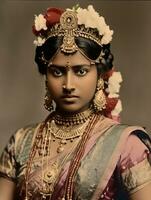 Old colored photograph of a indian woman from the early 1900s AI Generative photo