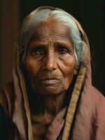 Old colored photograph of a indian woman from the early 1900s AI Generative photo