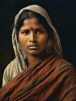 Old colored photograph of a indian woman from the early 1900s AI Generative photo