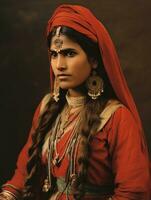 Old colored photograph of a indian woman from the early 1900s AI Generative photo