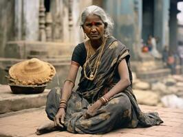 Old colored photograph of a indian woman from the early 1900s AI Generative photo