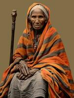 Old colored photograph of a indian woman from the early 1900s AI Generative photo