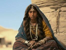 Old colored photograph of a indian woman from the early 1900s AI Generative photo