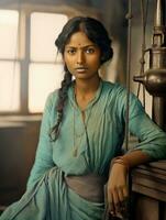 Old colored photograph of a indian woman from the early 1900s AI Generative photo