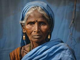 Old colored photograph of a indian woman from the early 1900s AI Generative photo