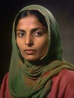 Old colored photograph of a indian woman from the early 1900s AI Generative photo