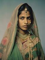 Old colored photograph of a indian woman from the early 1900s AI Generative photo